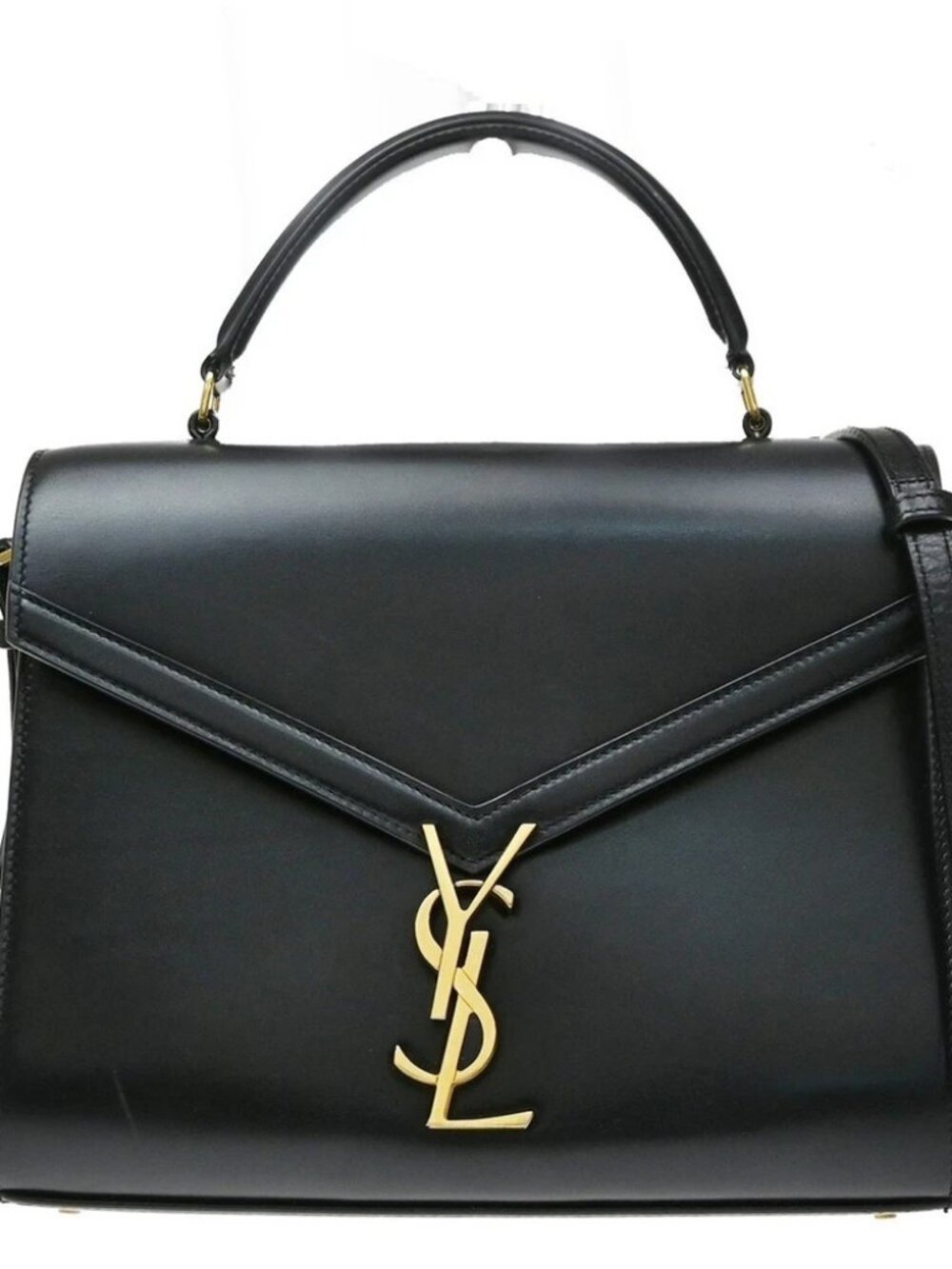 SAINT LAURENT YSL Logo Cassandra 2Way Top Handle Bag Leather Black GHW